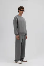 Sweat-shirt oversize basique à col rond, gris foncé