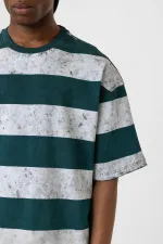 T-shirt oversize rayé délavé menthe - blanc