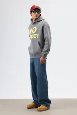 Sweat à capuche imprimé oversize, gris foncé