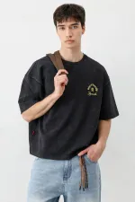 Kısa Kollu Boxy Fit Baskılı Tişört Siyah