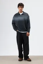 Sweat-shirt oversize à col zippé, noir