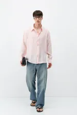 Chemise oversize en modal rose poudré