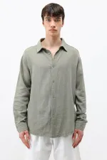 Uzun Kollu Basic Oversize Gömlek Haki