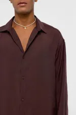 Basıc Oversize Uzun Kollu Modal Karışımlı Gömlek Kahve