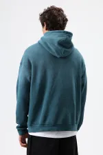 Oversize Nakış Detaylı Hoodie Nefti