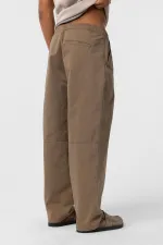 Yıkamalı Gabardin Baggy Pantolon Vizon