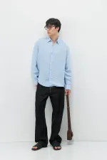 Çizgili Oversize Gömlek Mavi