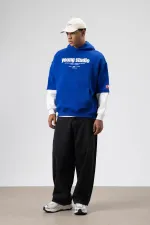 Sweat à capuche imprimé oversize bleu marine