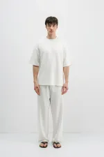 Modal Karışımlı Oversize Tişört Ekru