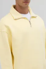 Oversize Zip-Up Stand-Up Collar Sweatshirt Yellow