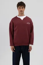 Sweat-shirt oversize à col rond imprimé bordeaux