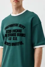 Baskılı Bisiklet Yaka Oversize Tişört Nefti