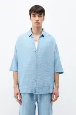 Müslin Kumaş Rahat Kalıp Keten Takım Bebe Mavi