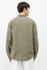 Chemise basique oversize en coton et lin kaki