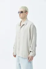 Basıc Oversize Uzun Kollu Modal Karışımlı Gömlek Bej