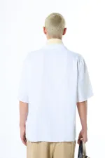 Seamless Short Sleeve Pocketless Oversize Linen Shirt White