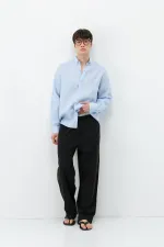 Pantalon ample en lin noir avec taille élastiquée