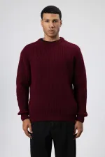 Bisiklet Yaka Oversize Triko Kazak Bordo