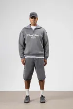 Sweat-shirt oversize à col zippé, gris foncé