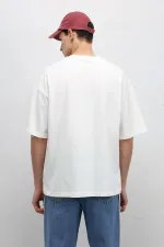 Basic Oversize Bisiklet Yaka Tişört Ekru