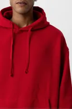 Sweat à capuche oversize basique avec poche, rouge