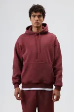 Sweat à capuche oversize basique délavé bordeaux