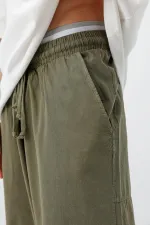 Super Baggy Fit Keten Pantolon Haki