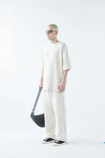 Oversize Basıc Triko Eşofman Takım Kemik