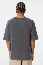 Yıkamalı Oversize Baskılı Tişört Siyah