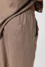 Pantalon ample en lin, couleur vison