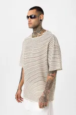 T-shirt rayé oversize en maille, marron