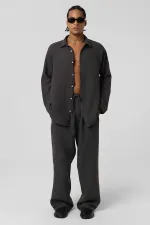 Baggy Fit Muslin Linen Trousers Anthracite