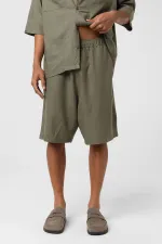 Oversize Keten Şort Haki