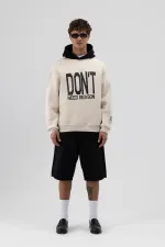 Çift Renk Baskılı Oversize Sweatshirt Taş