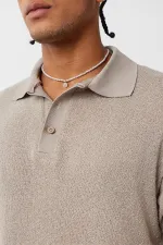 Polo Yaka Triko Oversize Tişört Taş