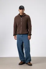 Oversize Zip-Up Knit Cardigan, Mink Color