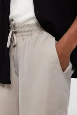 Oversize Modal Kumaş Bermuda Şort Bej