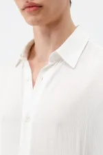 Hafif Dokulu Oversize Gömlek Ekru