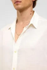 Oversize Uzun Kollu Keten Gömlek Beyaz