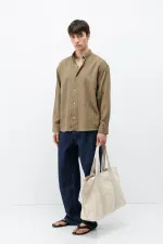Striped Oversize Shirt Khaki