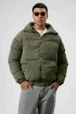 Doudoune oversize en velours kaki