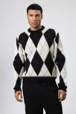 Baklava Desenli Oversize Kazak Siyah