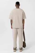 Paça Lastikli Basic Oversize Eşofman Takımı Bej
