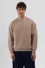 Sweat-shirt oversize basique à col rond, couleur vison