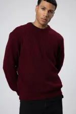 Bisiklet Yaka Oversize Triko Kazak Bordo