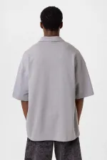 Polo Yaka Oversize Tişört Gri