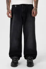 Pileli Zincir Detaylı Baggy Jean Antrasit