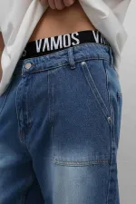 Pocket Detail Baggy Fit Jeans Blue