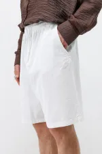 Oversize Keten Şort Ekru