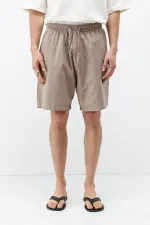 Oversize Keten Şort Taş